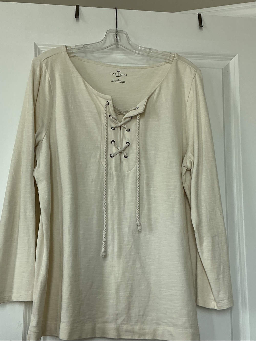 Talbots Ivory Lace-Up Long Sleeve Top